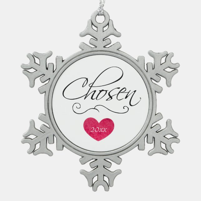 Adoptiertes Blättern ausgesuchtes datiertes Schneeflocken Zinn-Ornament (Vorderseite)