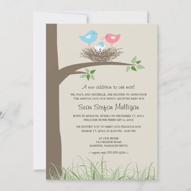 Adoption Ankündigung Baby Bird's Nest (Vorderseite)
