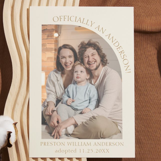 Adoption Ankündigung Cream Gold Modernes Foto (cute modern arch boho child adoption announcement card photo cream and gold )
