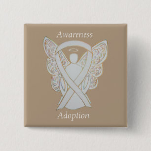 Adoption Awareness Angel White Ribbon Custom Butto Button
