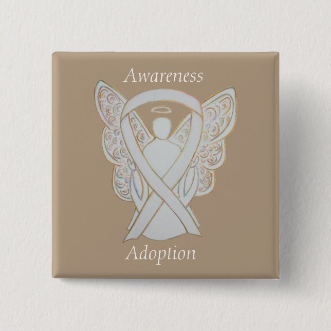 Adoption Awareness Angel White Ribbon Custom Butto Button (Vorderseite)