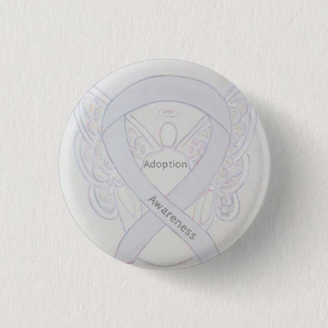 Adoption Awareness Angel White Ribbon Custom Butto Button (Vorderseite)