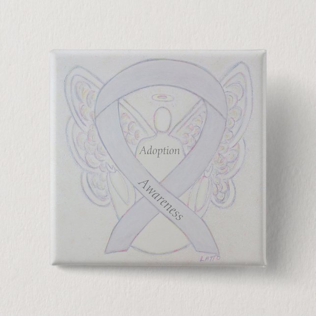 Adoption Awareness Angel White Ribbon Custom Butto Button (Vorderseite)
