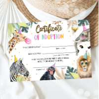 Adoption Certificate Safari Party Tiere Geburtstag