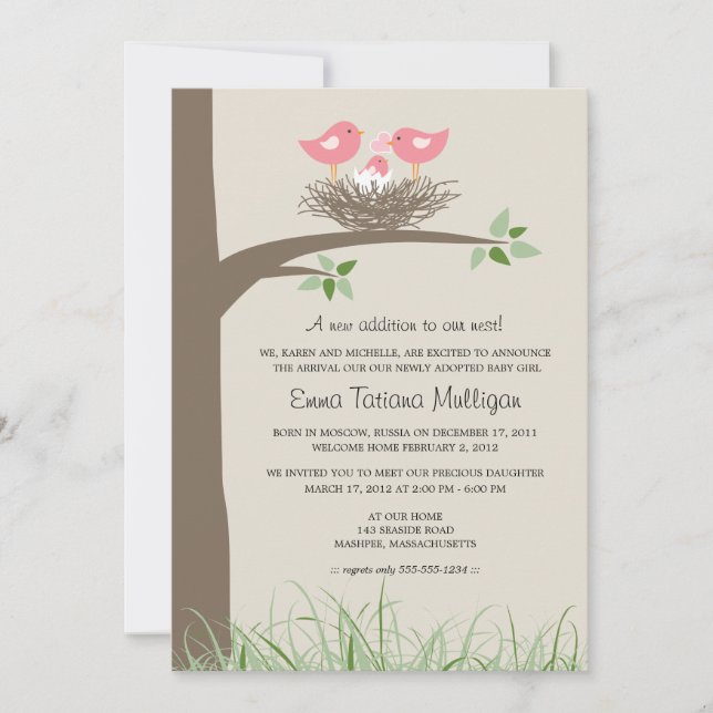 Adoption des Lesben-Vogel-Nestes Einladung (Vorderseite)