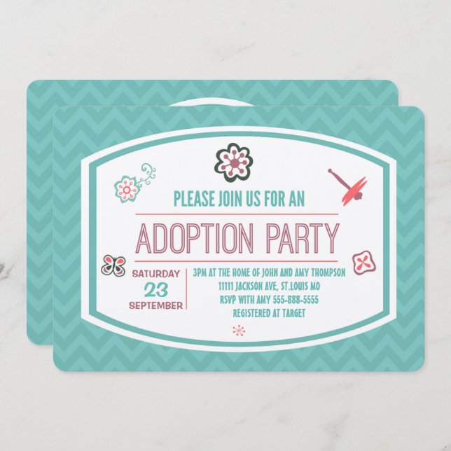 Adoption Dusche Moderne Rosa & Blauer Schmetterlin Einladung (Vorne/Hinten)