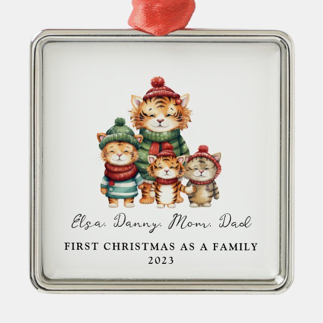 Adoption Erste Weihnachten als Familie von 4 Tiger Ornament Aus Metall (Vorne)