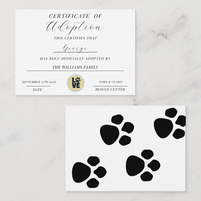 Adoption Mitteilungskarte (Vorne/Hinten)