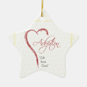Adoption, religiös, gelbe Punkte mit rotem Herz Keramik Ornament