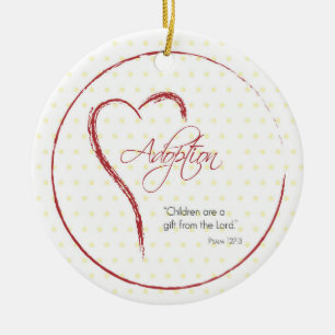 Adoption, religiös, gelbe Punkte mit rotem Herzen Keramik Ornament