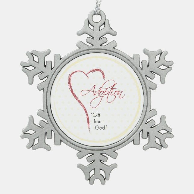 Adoption, Religiöse, Gelbe Punkte mit rotem Herzen Schneeflocken Zinn-Ornament (Vorderseite)