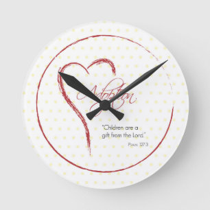 Adoption, Religious, Yellow Dots with Red Heart Runde Wanduhr