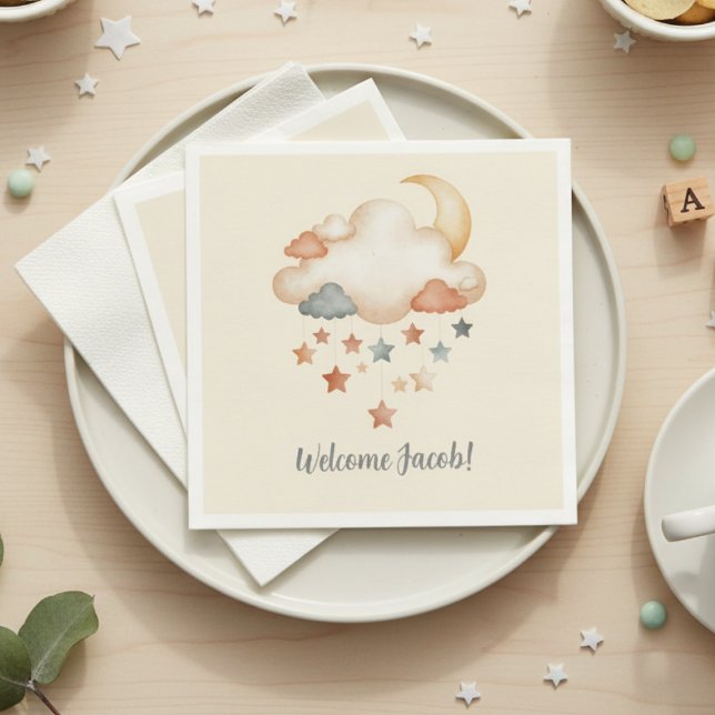 Adoption Shower – Dreamy Star Welcome Serviette (Boho baby shower napkin)