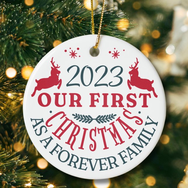 Adoption "Unser erstes ewiges Familienfest" Keramik Ornament (Our first christmas as a forever family adoption ornament custom year & name adoption keepsake gift)