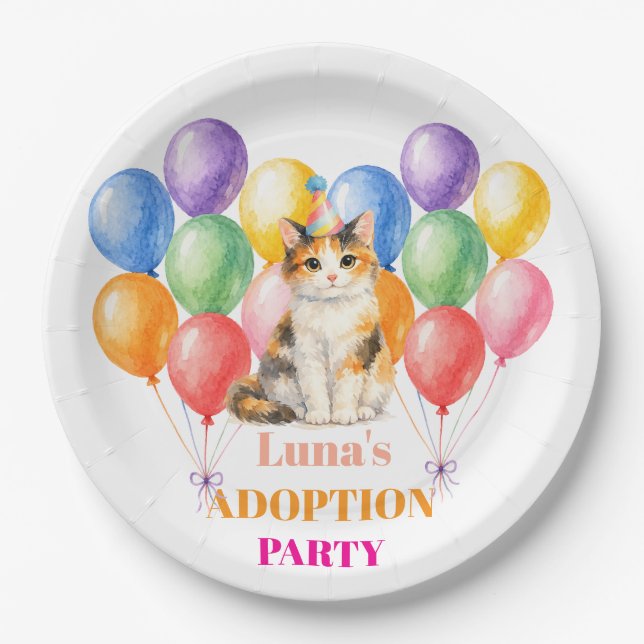Adoptionsfeier Gotcha-Tag Dreifarbenkatze Haustier Pappteller (Vorderseite)