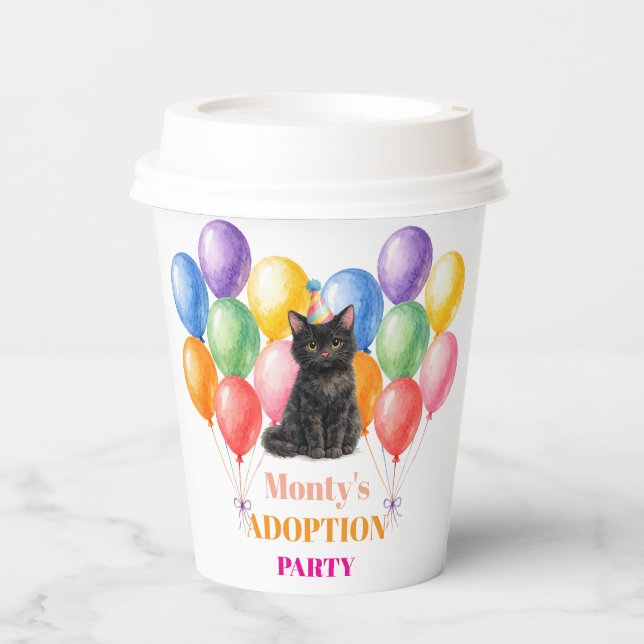 Adoptionsfeier Gotcha-Tag Schwarze Katze Haustier Pappbecher (Vorderseite)