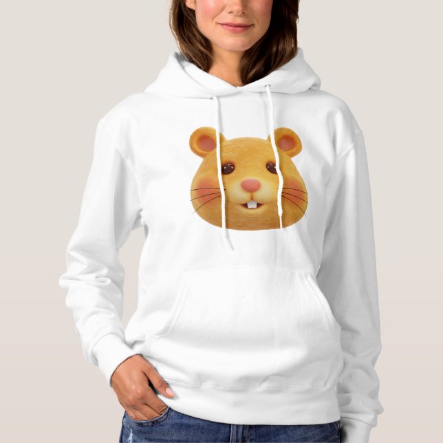 Adorable 3D Fluffy Ginger Hamster Face Hoodie (Vorderseite)