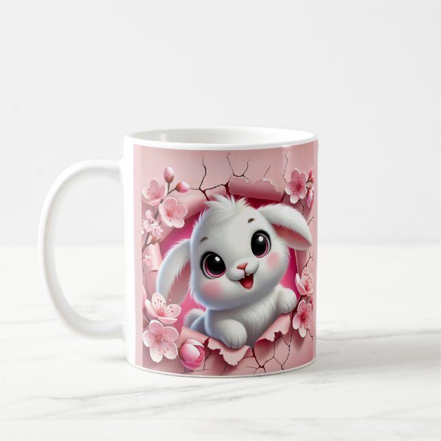 Adorable 3D-Kaninchen, die durch die Blütenpracht  Kaffeetasse (Links)