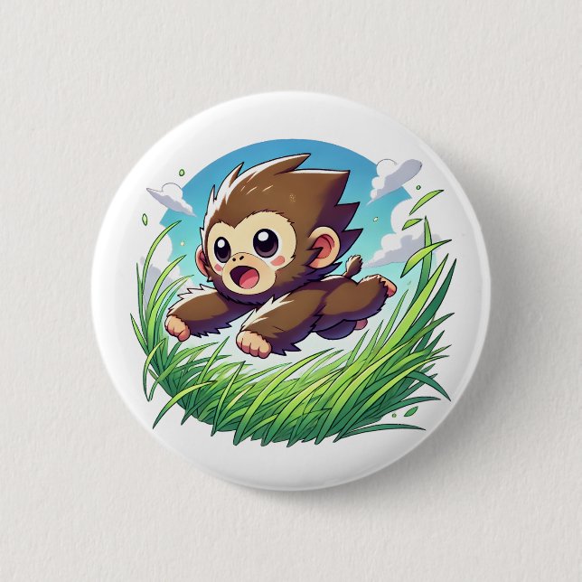 Adorable Affen springen durch ein Feld Button (Vorderseite)