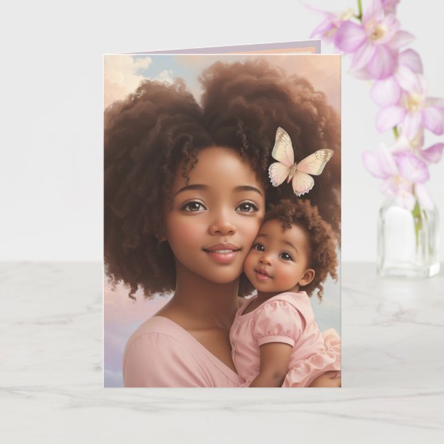 Adorable African American Baby Girl & Mama Pastel Karte (Orchidee)