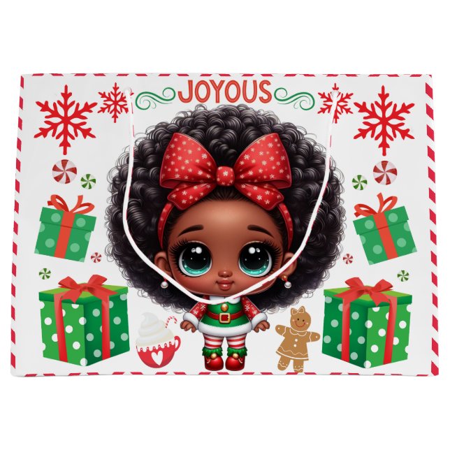 Adorable Afro Baby Girl Weihnachtself Große Geschenktüte (Vorderseite)