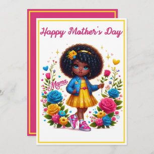 Adorable Afro Girl Yellow/Pink Blume Muttertag Feiertagskarte