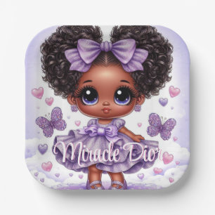 Adorable Afro Puff Baby Girl Pastel Lila Pappteller