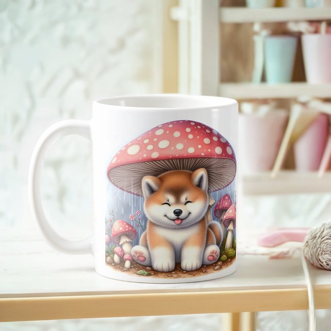 Adorable Akita Inu Welpe unter Pilzschirm Kaffeetasse (Von Creator hochgeladen)