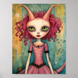 Adorable Alien Lady Mixed Media Collage Poster