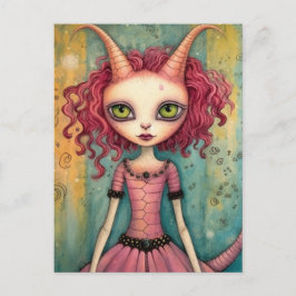 Adorable Alien Lady Mixed Media Collage Postkarte