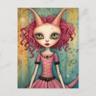 Adorable Alien Lady Mixed Media Collage Postkarte