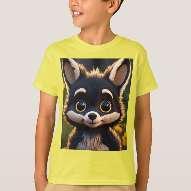 Adorable All-Black Baby Coyote mit Big Eyes T-Shirt (Vorderseite)