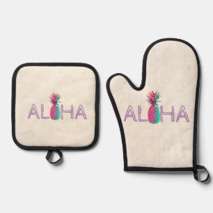 Adorable Aloha Hawaiian Ananas Ofenhandschuh & Topflappen-Set
