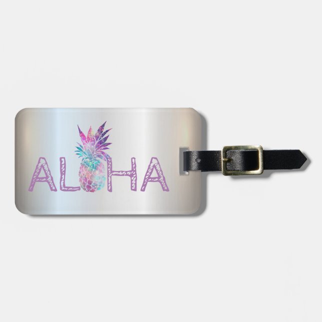 Adorable Aloha Hawaiian Ananas, Silber Gepäckanhänger (Vorderseite horizontal)