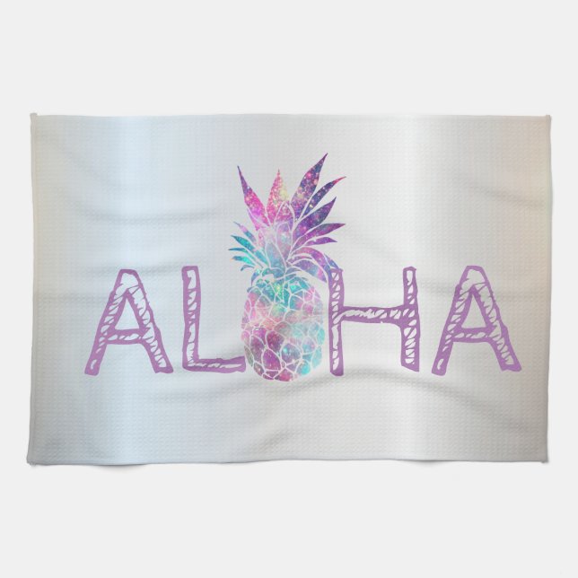 Adorable Aloha Hawaiian Ananas, Silber Geschirrtuch (Horizontal)