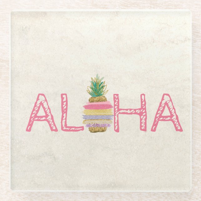 Adorable Aloha Hawaiian Striped Ananas Glasuntersetzer (Vorderseite)