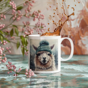 Adorable Alpaka mit blauer Mütze anpassbar Zweifarbige Tasse