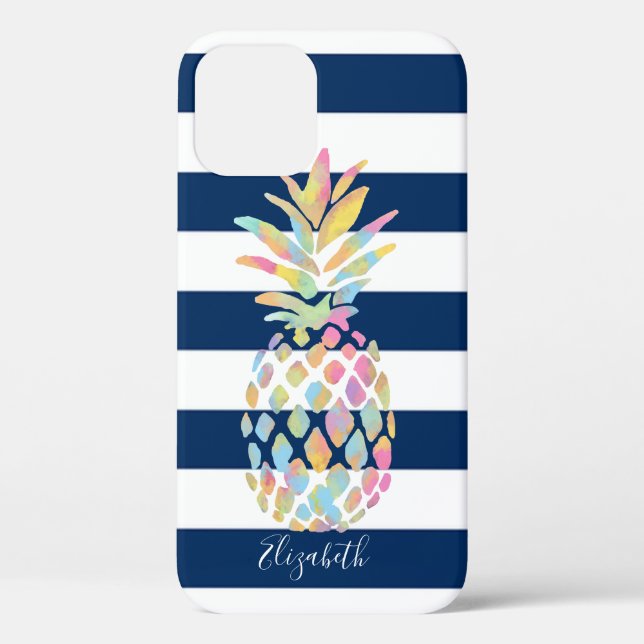 Adorable Ananas, Navy Blue Streifen Personalisiert Case-Mate iPhone Hülle (Rückseite)