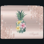 Adorable Ananas Rose Gold Glitzer Tropfen iPad Hülle<br><div class="desc">Adorable Ananas mit Blume und Glitzer-Tropfen auf einer Rose goldener Hintergrund. Ein elegantes und raffiniertes Design.</div>