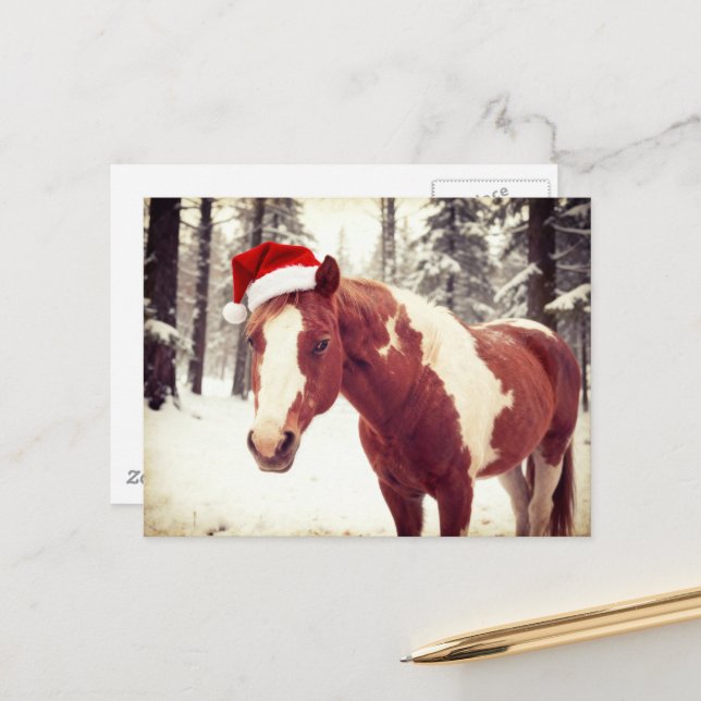 Adorable and Cute Christmas Paint Horse Postkarte (Vorderseite/Rückseite Beispiel)