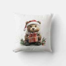 Adorable Animal Baby Bear in Weihnachtshut Kissen