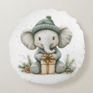 Adorable Animal Christmas Series Baby Elephant Rundes Kissen
