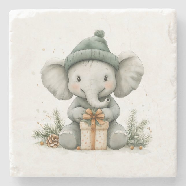 Adorable Animal Christmas Series Baby Elephant Steinuntersetzer (Vorderseite)