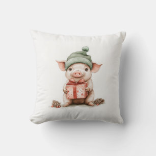 Adorable Animal Christmas Series Baby Pig in Hat Kissen