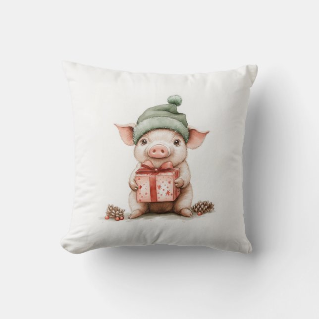 Adorable Animal Christmas Series Baby Pig in Hat Kissen (Vorderseite)
