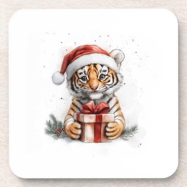 Adorable Animal Christmas Series Baby Tiger Getränkeuntersetzer (Vorderseite)
