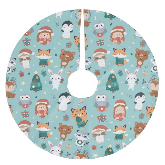 Adorable Animals Brushed Polyester Tree Skirt Weihnachtsbaumdecke (Vorderseite)