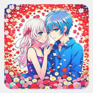 Adorable Anime Couple Romantic Quadratischer Aufkleber