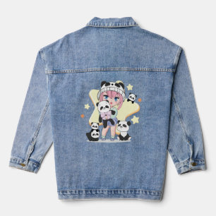Adorable Anime Girl umgeben von Panda Toys Jeansjacke