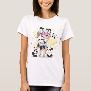Adorable Anime Girl umgeben von Panda Toys T-Shirt